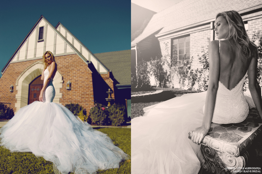 lace mermaid wedding gown with train, jasmine by lauren elaine