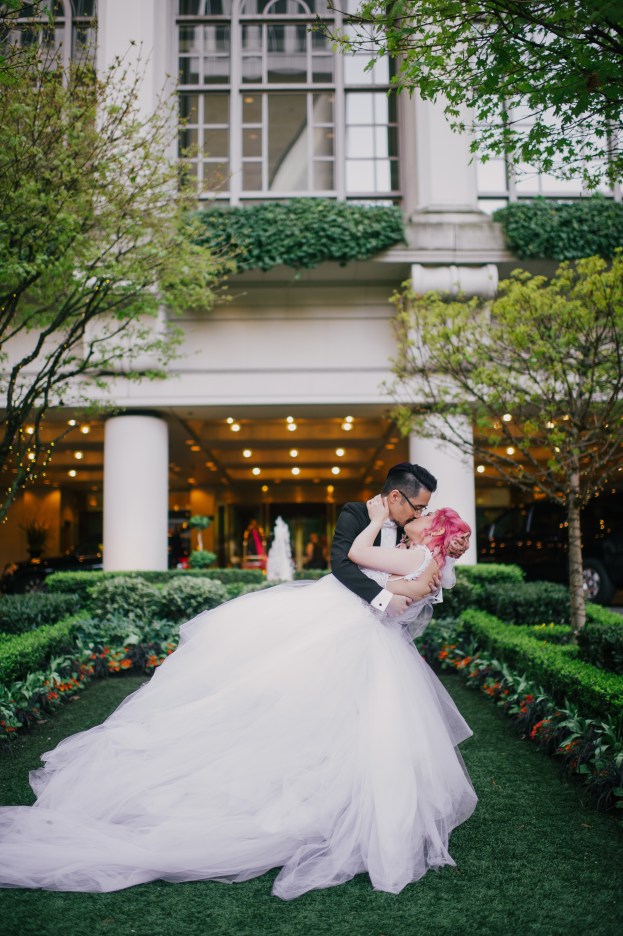 Bride Jess wears a fairytale princess tulle wedding ball gown dress by Lauren Elaine.