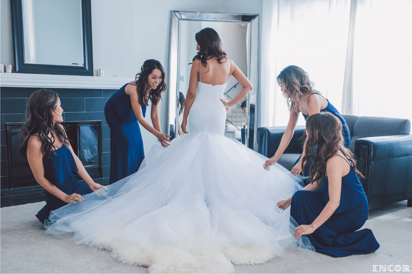 Michele tries on her custom Lauren Elaine Jasmine Bridal Gown