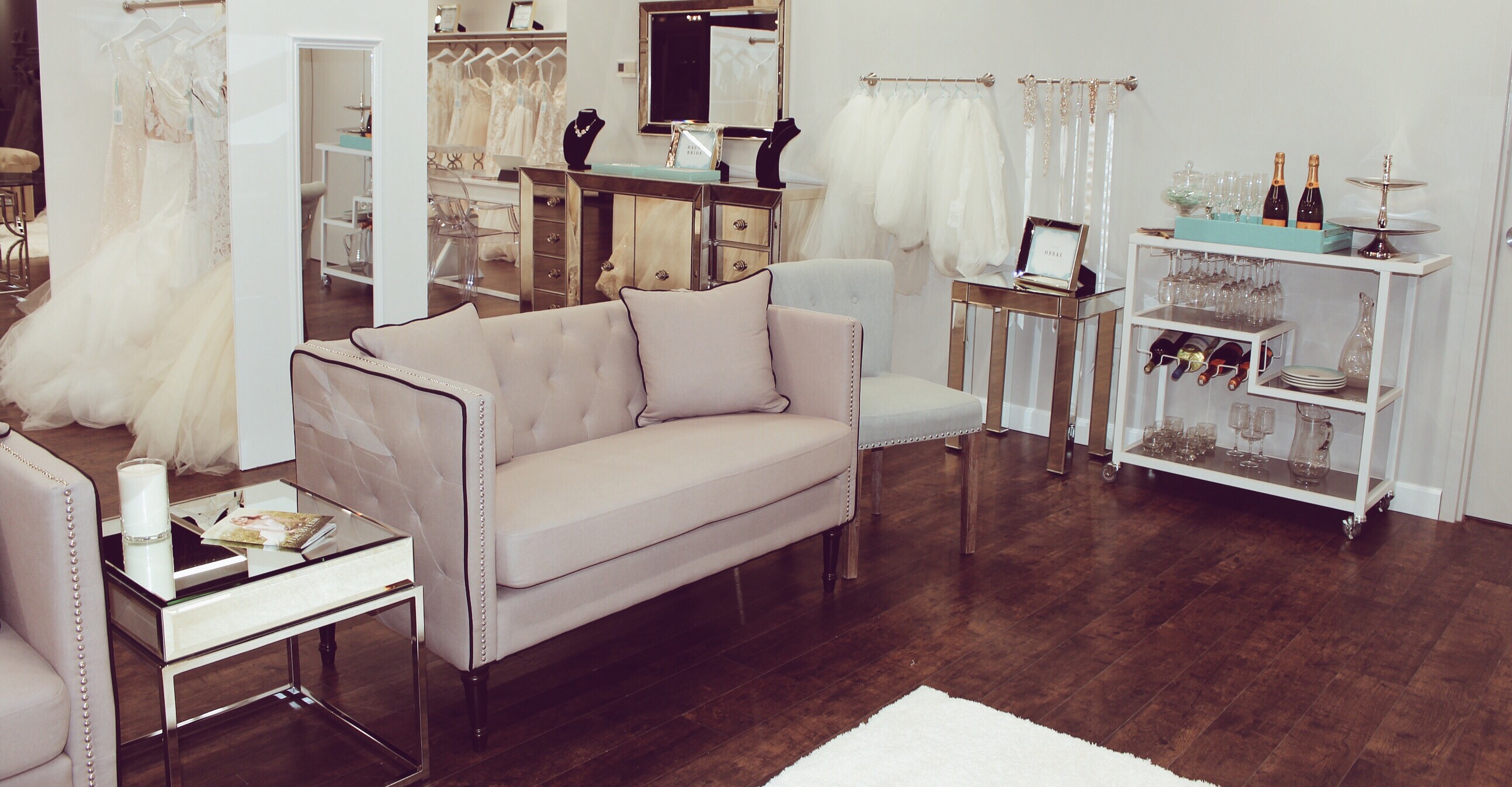 Lauren Elaine Bridal collection on display at Genevieve's Bridal Couture wedding salon in Chicago