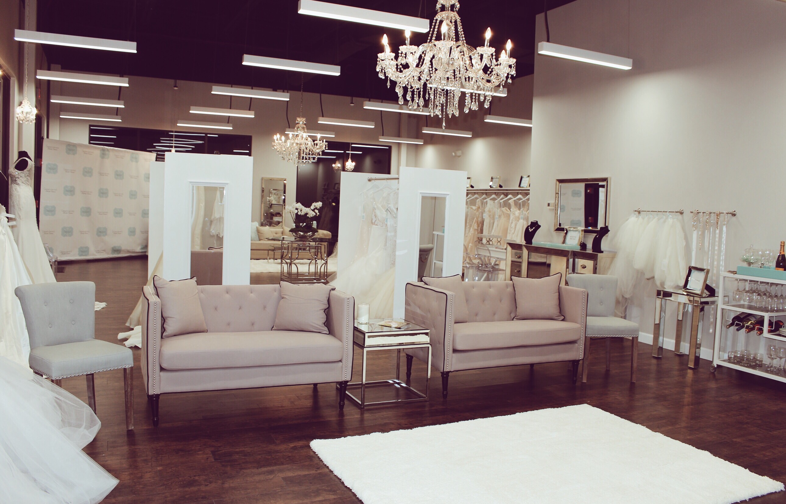 Interior of Genevieve's Bridal Couture wedding salon in Barrington, Illinois