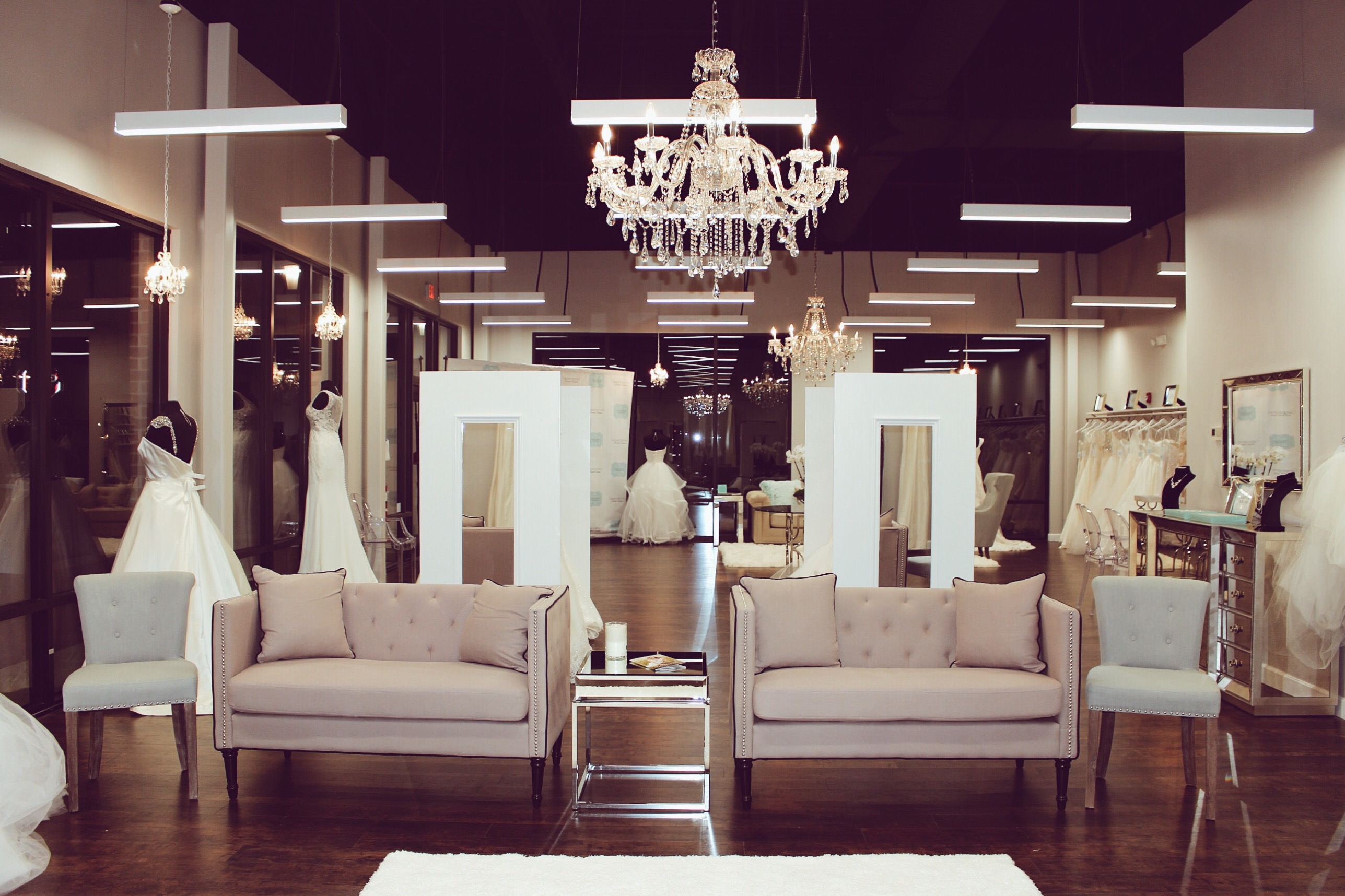 A look inside Genevieves Bridal Couture wedding dress salon in Chicago carrying Lauren Elaine Bridal