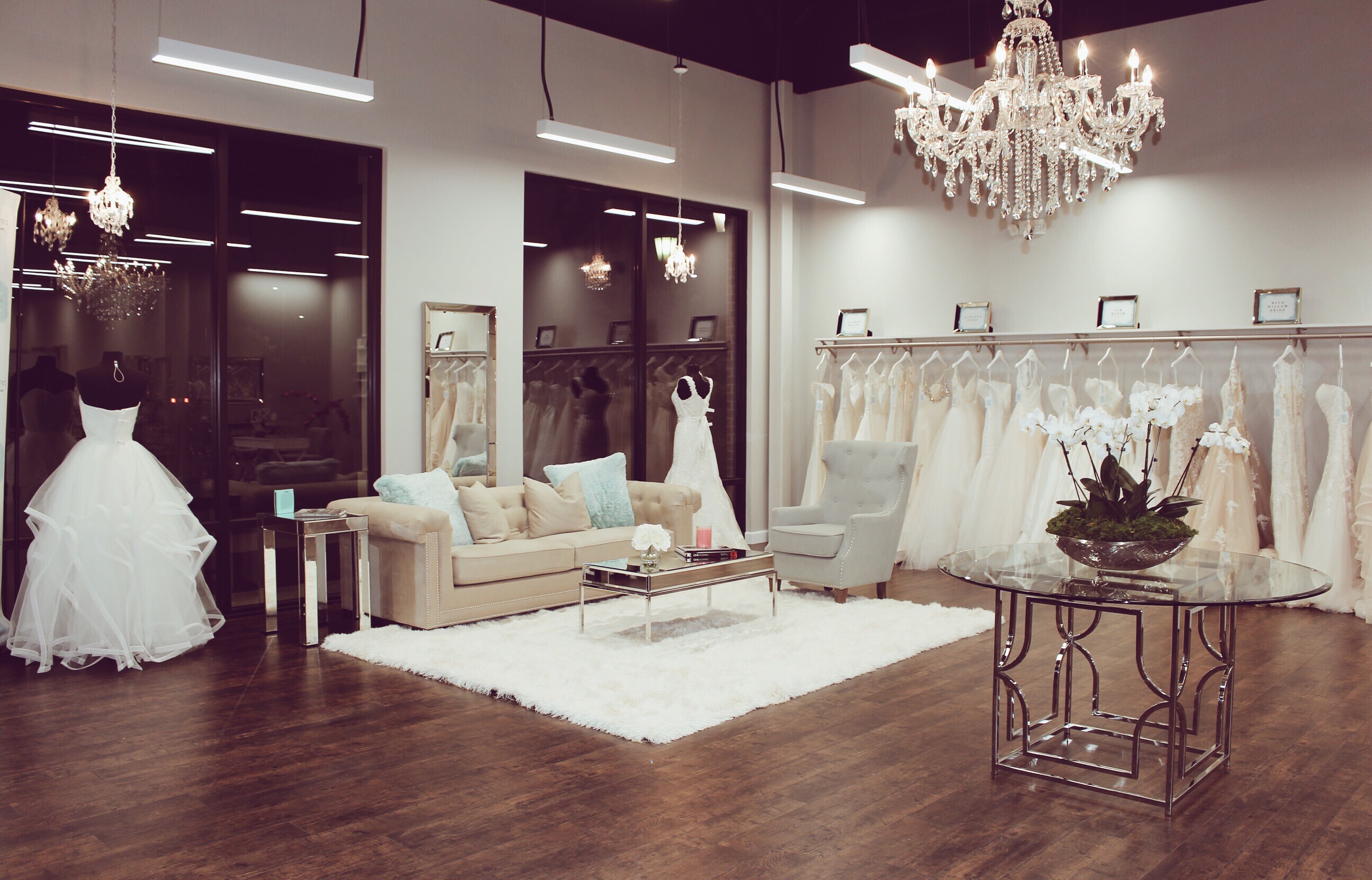 Lauren Elaine "Lotus" wedding gown style on display at Genevieve's Bridal Couture in Chicago