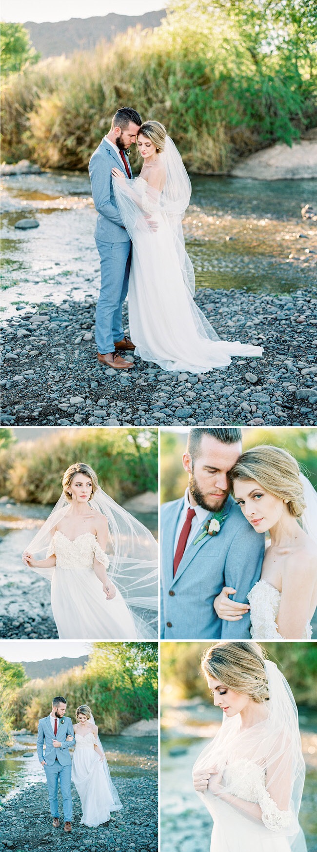 Bohemian wedding gowns by Lauren Elaine Bridal featured in Arizona Weddings Magazine