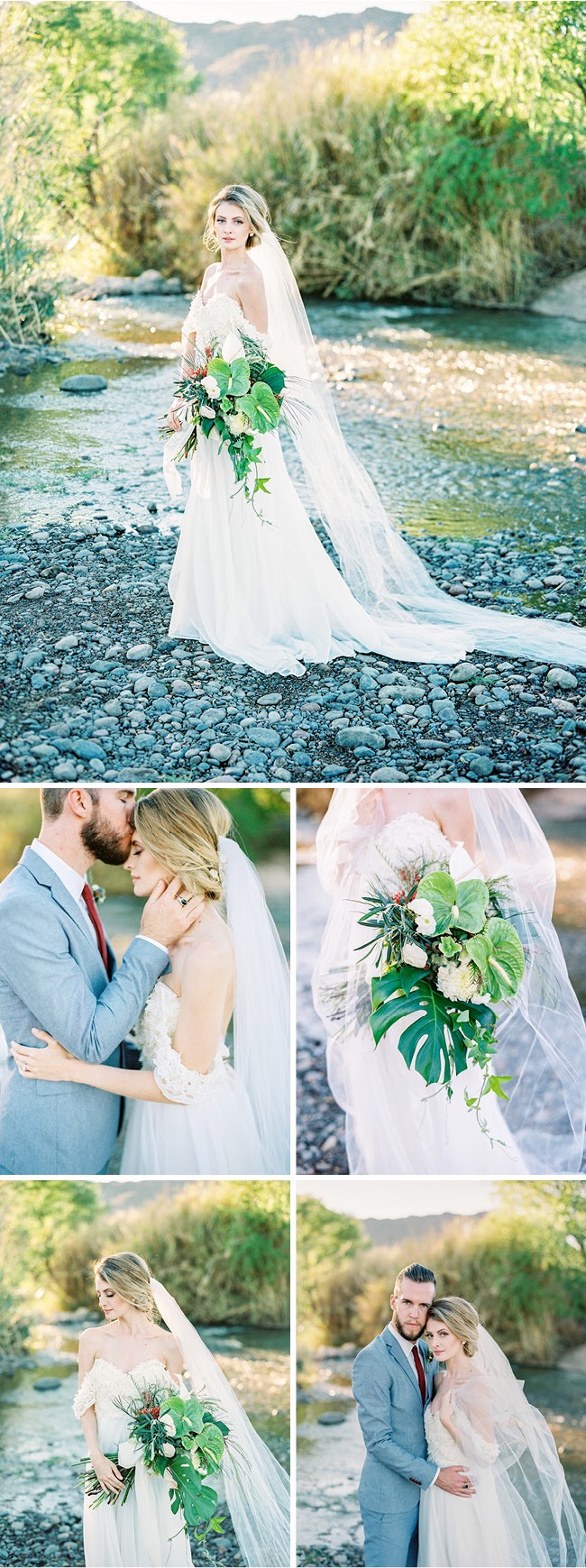 Bohemian "Camellia" wedding gown by Lauren Elaine Bridal in Arizona Weddings Magazine