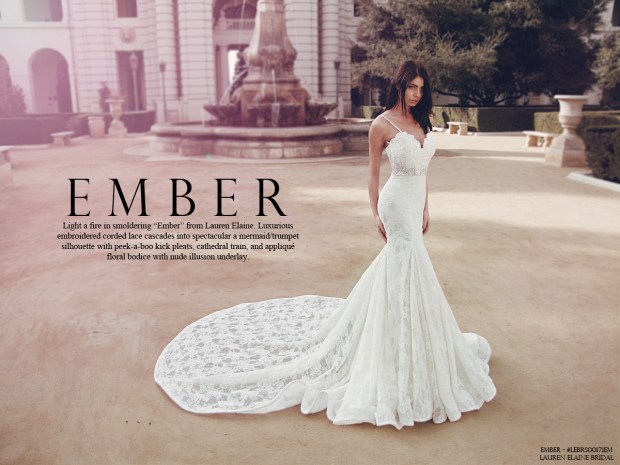 Lauren Elaine "Ember" illusion mermaid wedding gown with cathedral train