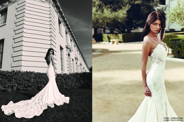 Dramatic backless mermaid wedding gowns by Lauren Elaine Bridal