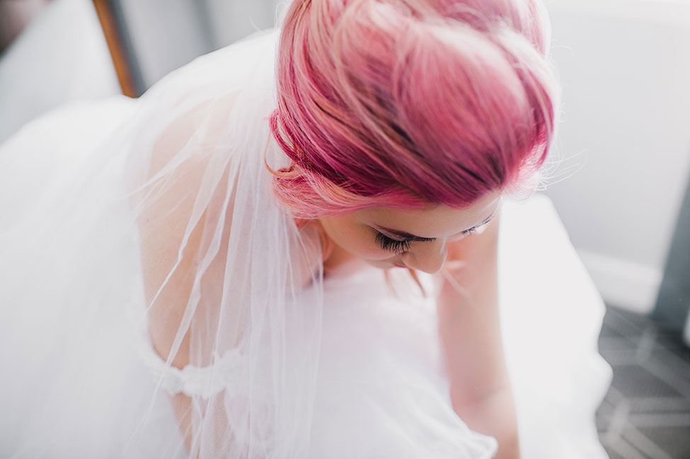 blush pink hair on bride for marie antoinette themed wedding
