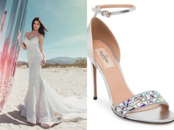 Valentino iridescent wedding stilettos paired with sequin mermaid trumpet Prism gown by Lauren Elaine Bridal
