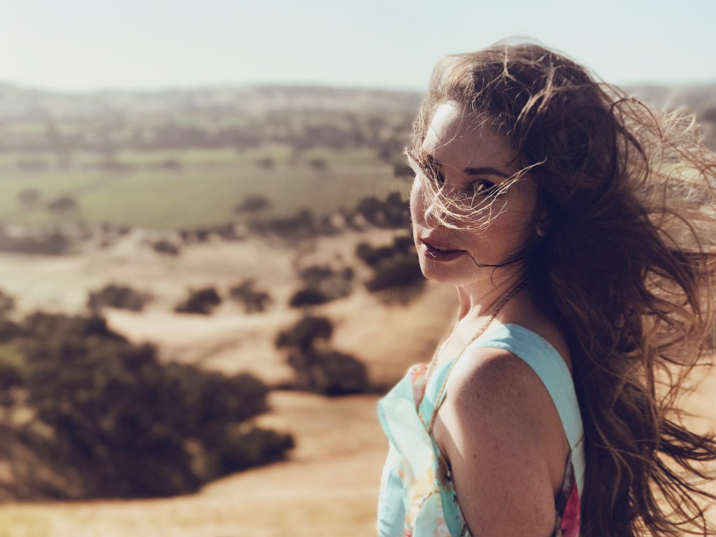 Fashion Designer Lauren Elaine takes in a scenic vista on the Foxen Canyon in Los Olivos