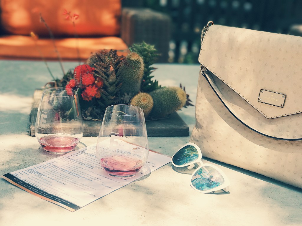 Rose wine glasses at Epiphany Cellars in Los Olivos, California