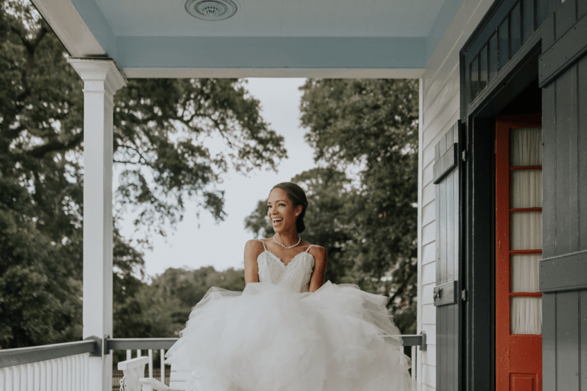 Bride Harmony in Lafayette, Louisiana in her custom Lauren Elaine Arabelle wedding dress