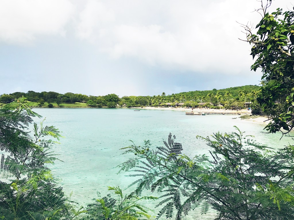 Aerial shot of St. John's famed Honeymoon Bay beach