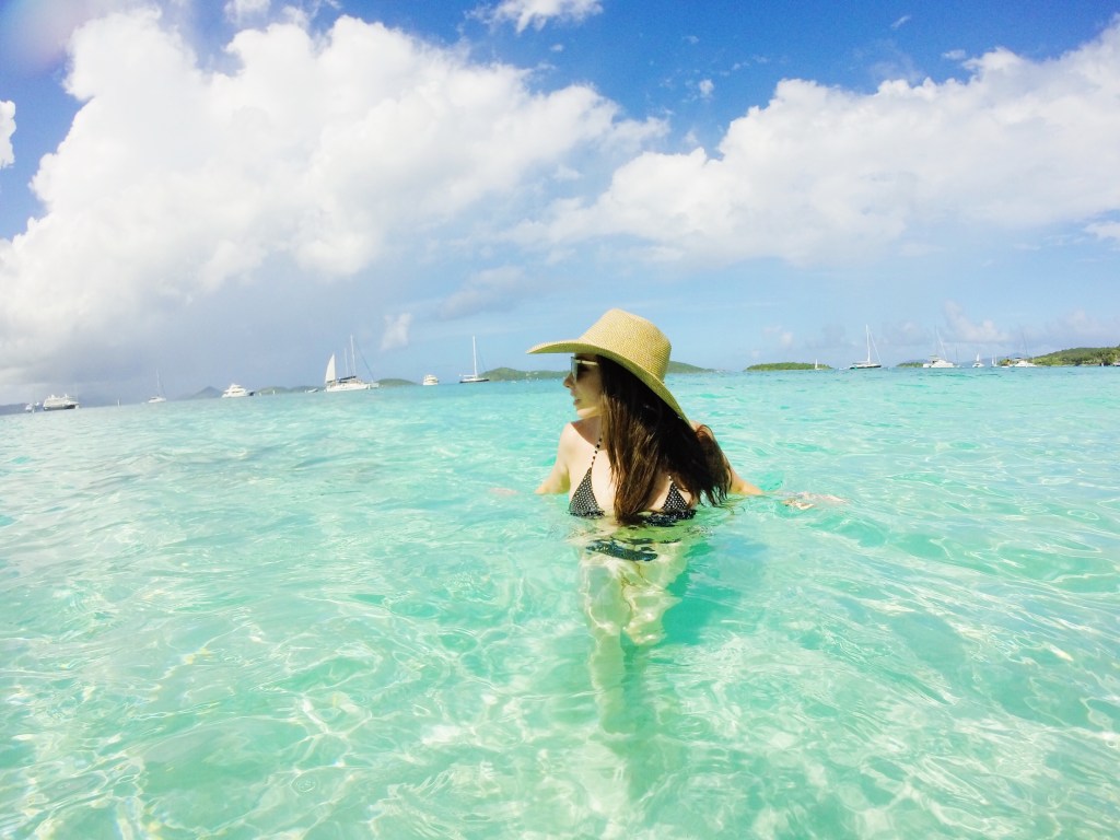 Fashion designer Lauren Elaine at Honeymoon Bay on St John US Virgin Island