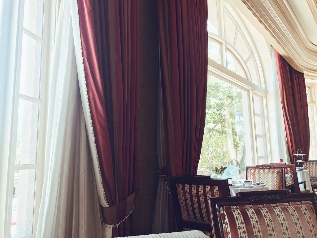Inside the tea room lobby lounge at the Langham Pasadena