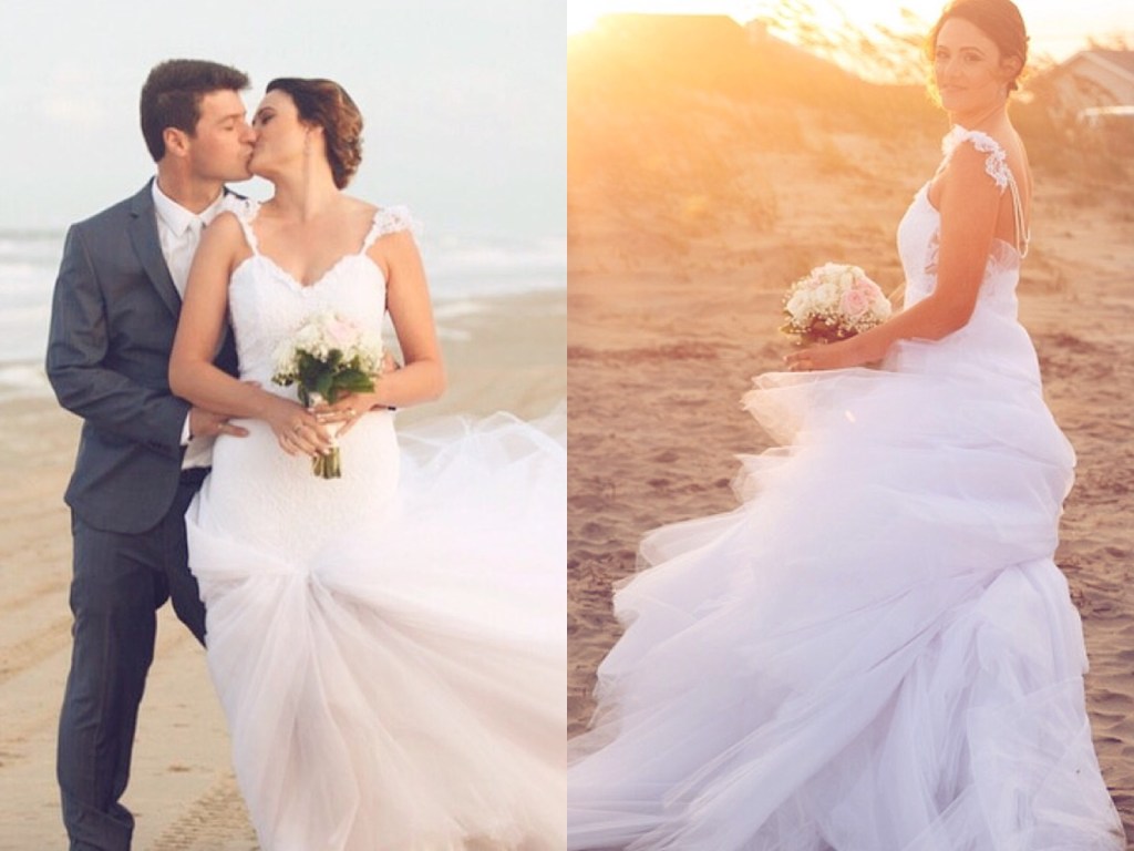 Lauren Elaine mermaid wedding dress on beach in Virginia