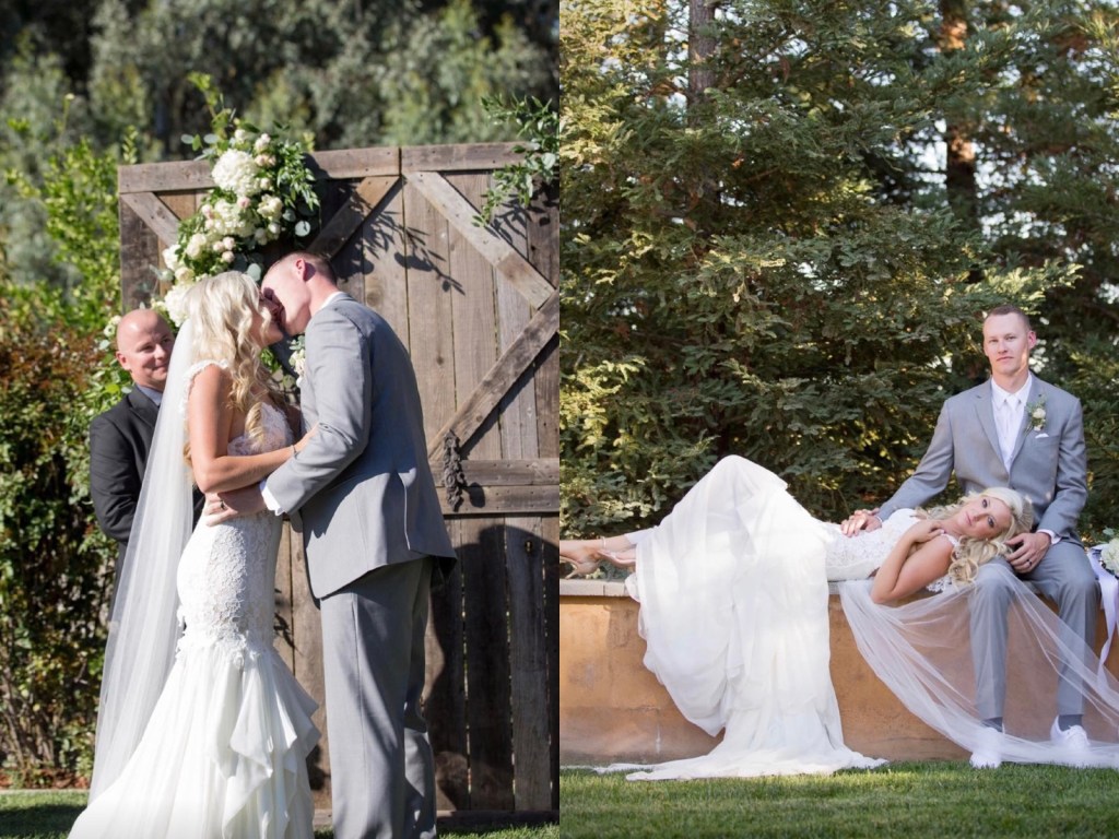 Bride Keri's outdoor california wedding and her Lauren Elaine Aislin mermaid wedding gown.