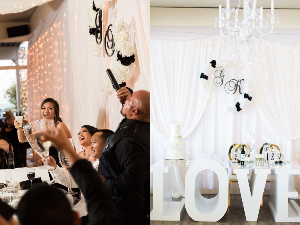 Bride Kimberly celebrates in her Lauren Elaine "Arabelle" gown in Malibu