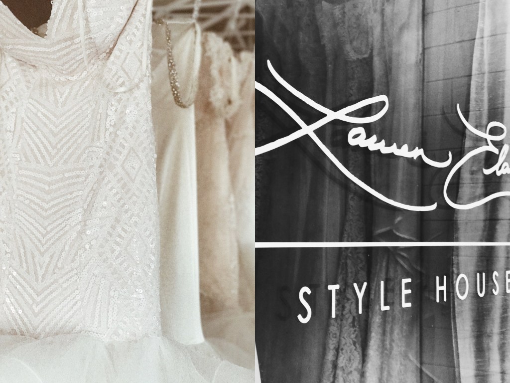 Wedding dresses on display at the Lauren Elaine Flagship Bridal Salon in Los Angeles, CA.