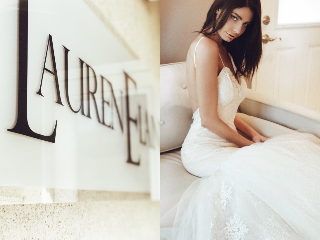 A model poses for a portrait inside the Lauren Elaine Los Angeles Bridal Salon in Burbank, CA.