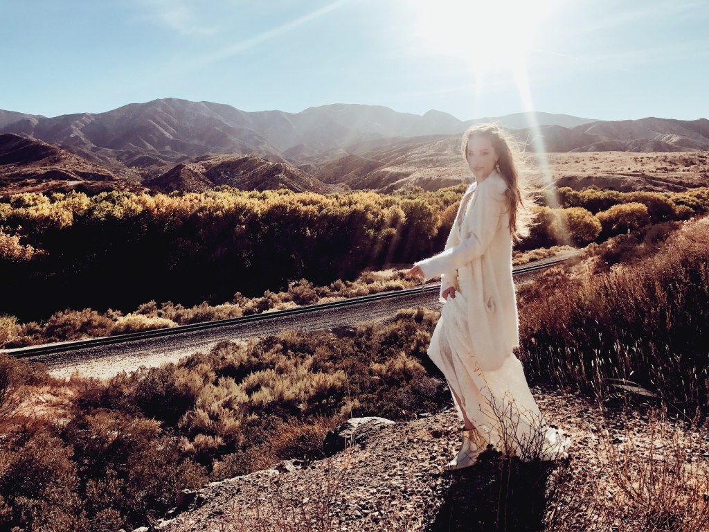 Los Angeles Bridal Designer Lauren Elaine wears the "Ivy" wedding dress with 3ft train in Los Angeles, CA