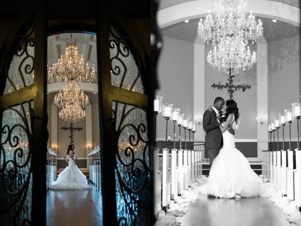 Dallas Bride Lakiska says 'I Do' in a custom lace mermaid wedding gown by Lauren Elaine Bridal 