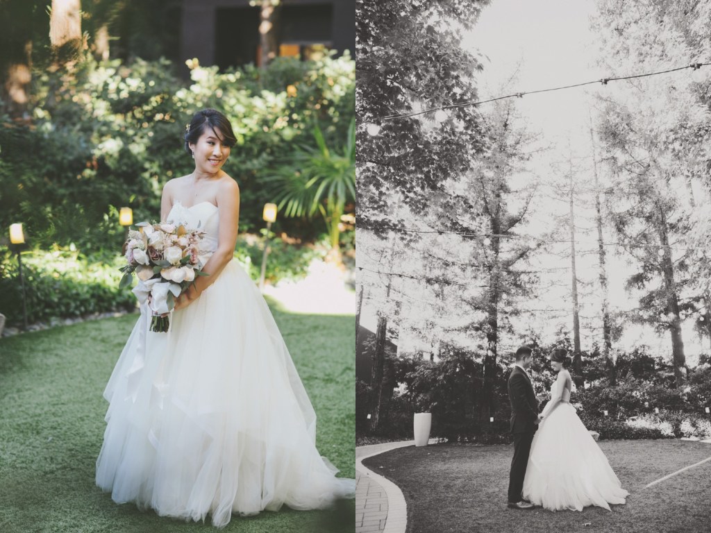 Bride Vicky wears a custom Lauren Elaine Magnolia ball gown wedding dress in Ivory 