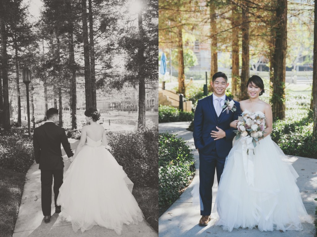 Bride Vicky wears a custom Lauren Elaine Magnolia ball gown wedding dress in Soft Ivory