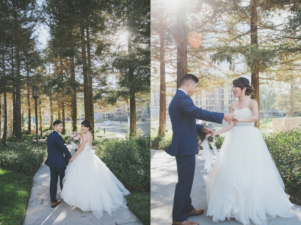 Bride Vicky wears a custom Lauren Elaine Magnolia ball gown wedding dress in Ivory 