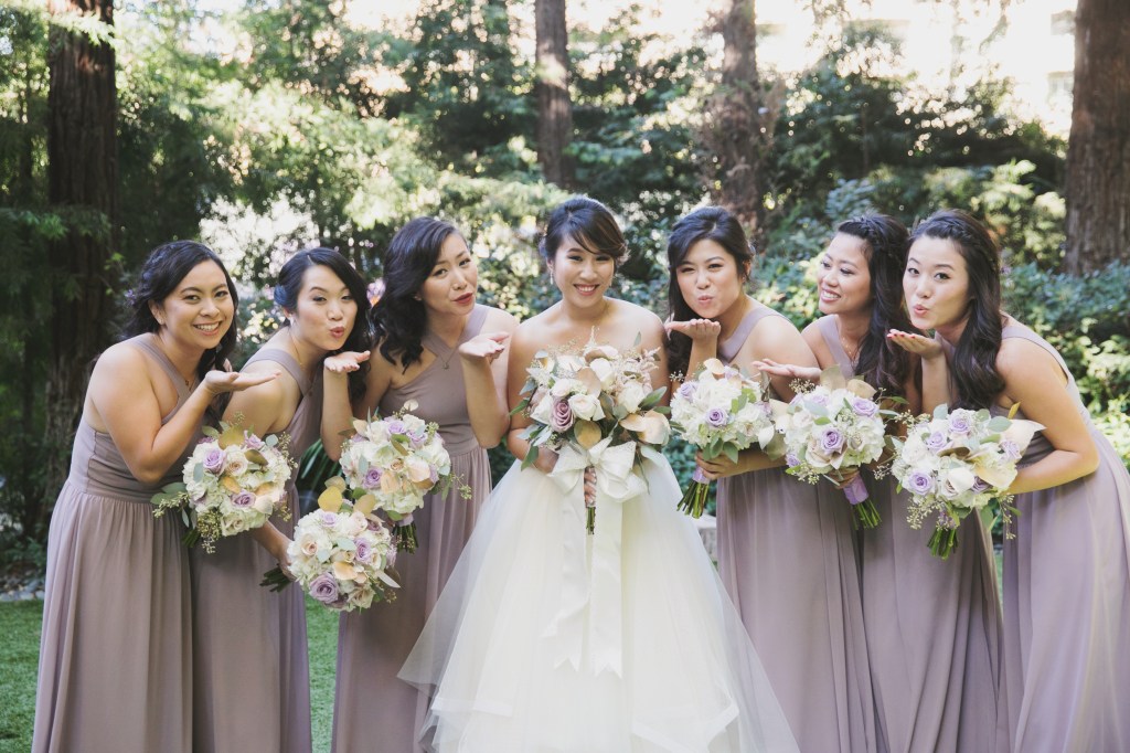 Bride Vicky wears a custom Lauren Elaine Magnolia ball gown wedding dress in Ivory in Costa Mesa, CA