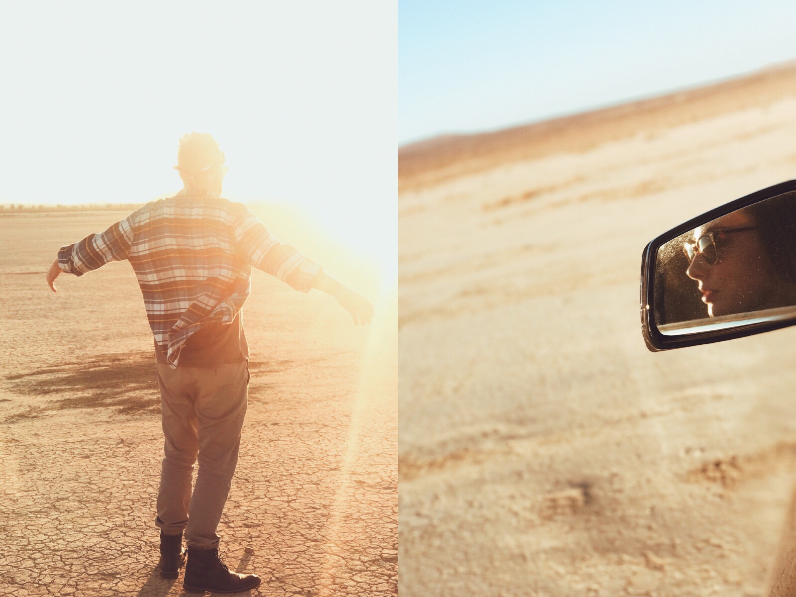 On location shooting the "Elysian" gown by Lauren Elaine Bridal at El Mirage dry lake bed in California