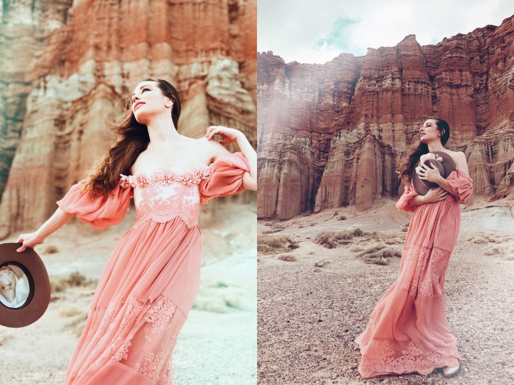 Western bridal fashion editorial with Designer Lauren Elaine at Red Rock Canyon State Park in California