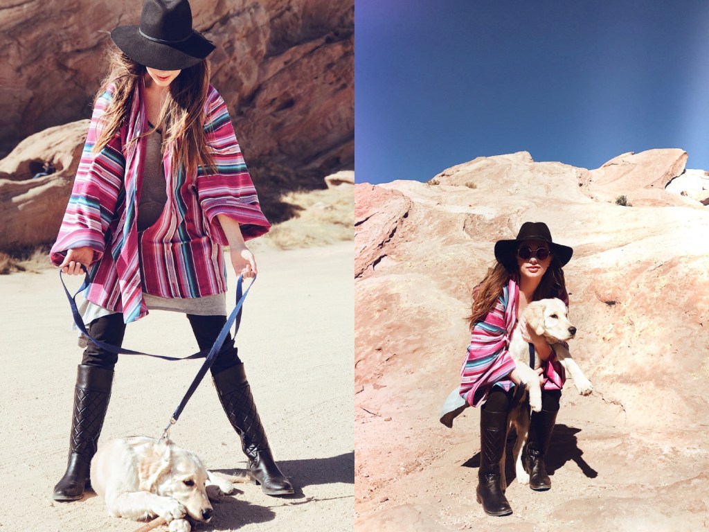 Fashion Designer Lauren Elaine explores Vasquez Rocks with her Golden Retriever "Mojave"