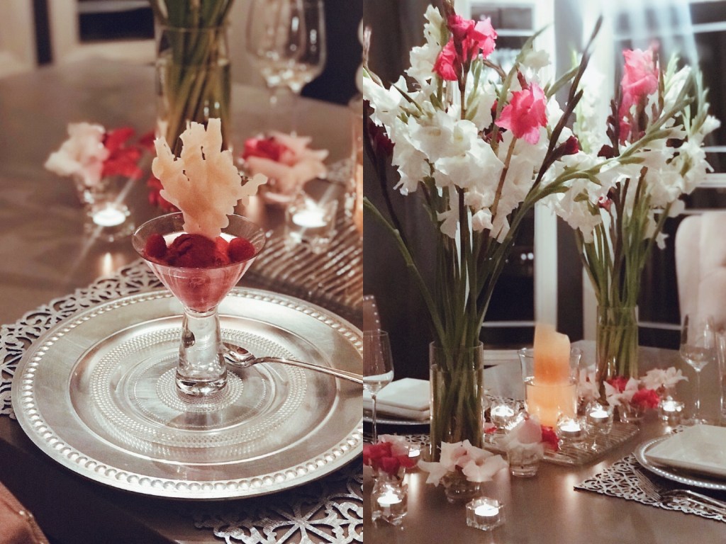 Raspberry sorbet topped with prosecco and candied coral reef accents