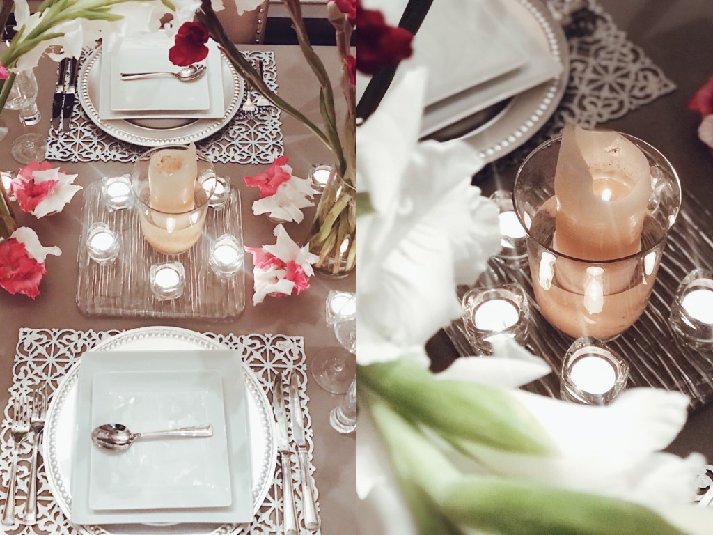 Valentines Day tablescapes and table decor by Fashion Designer Lauren Elaine at her home in Los Angeles