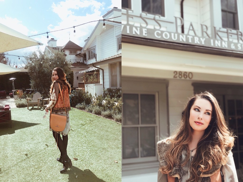 Fashion Designer Lauren Elaine explores the grounds of the Fess Parker Wine Country Inn in Los Angeles, CA