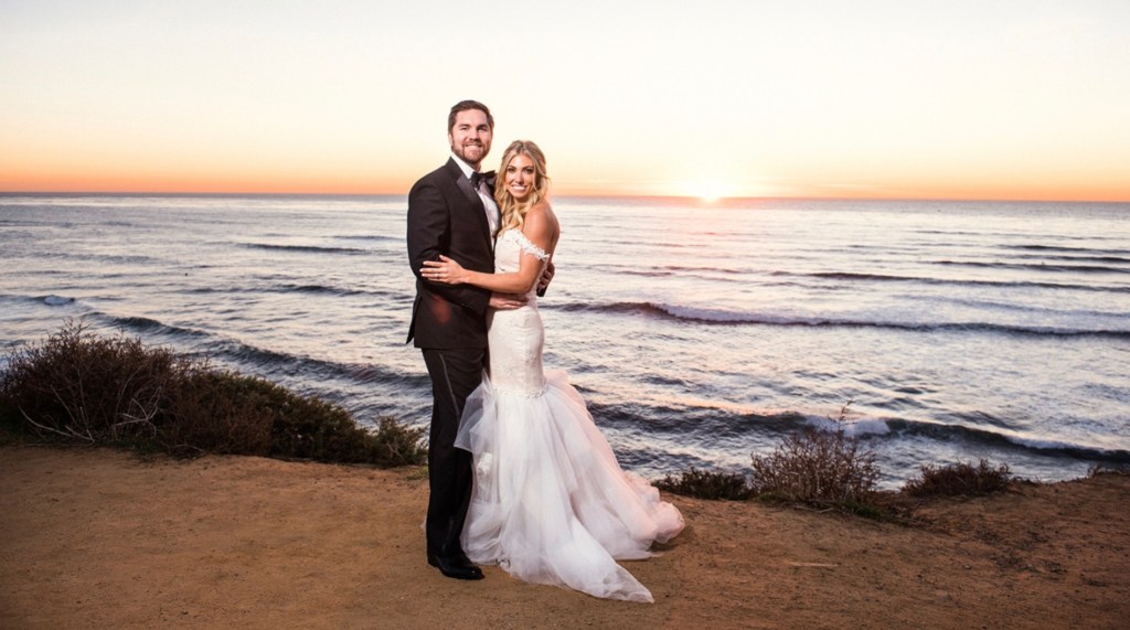 Bride Alex's wedding at the Thurdsay Club in San Diego and her custom Lauren Elaine "Capella" Gown