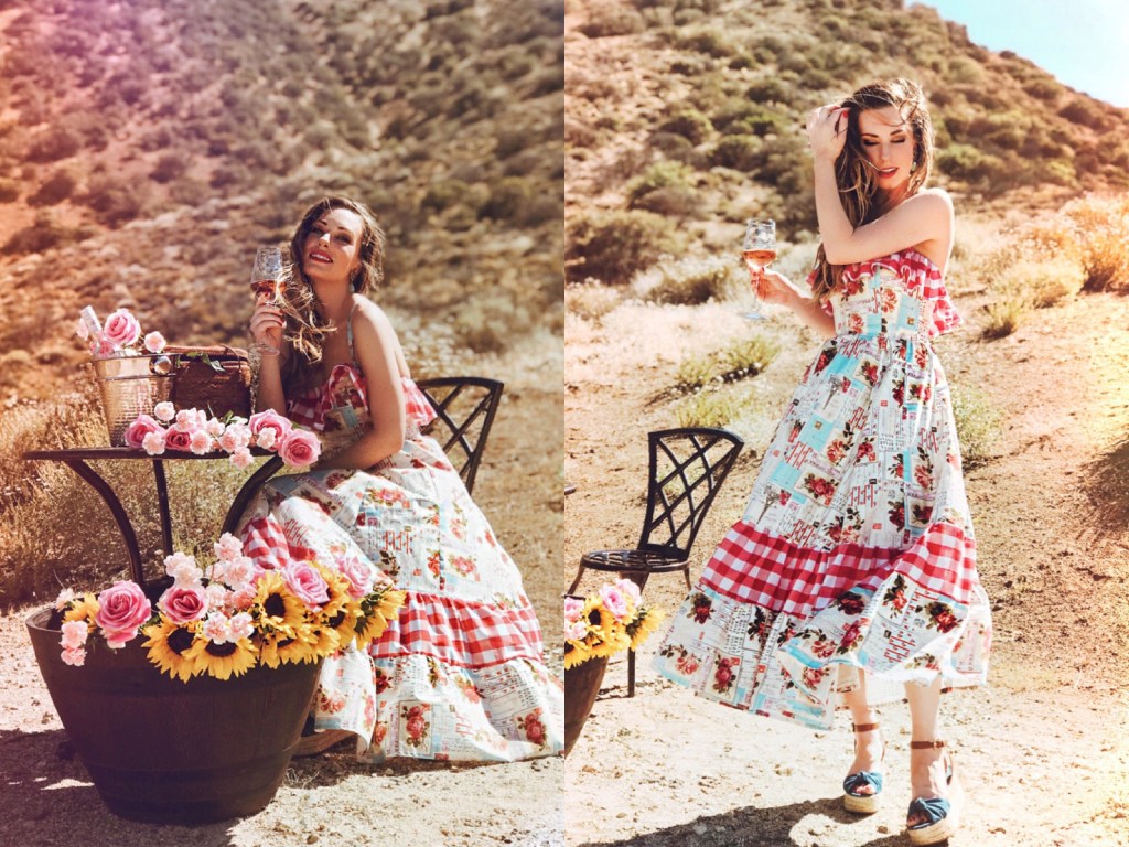 Shop the "American Rosé' cotton print midi gingham sundress by Lauren Elaine