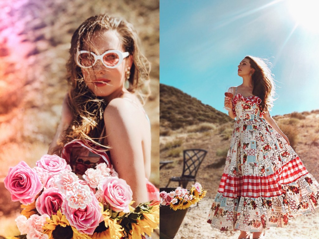 Gingham rose print cotton sundress by Designer Lauren Elaine