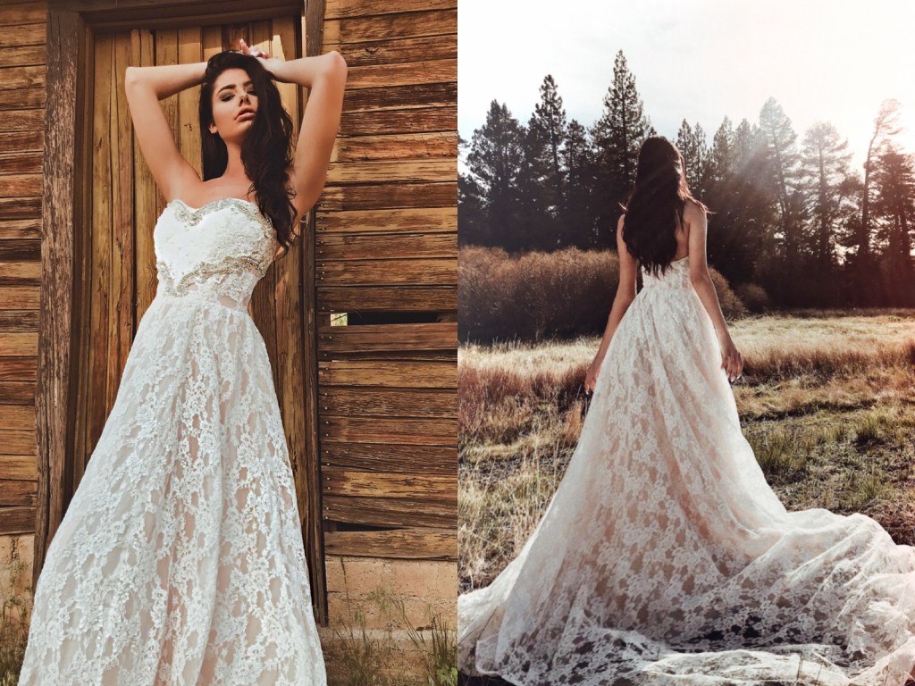 Lauren Elaine Maiden gown A-line ball gown lace wedding dress with crystal detailing