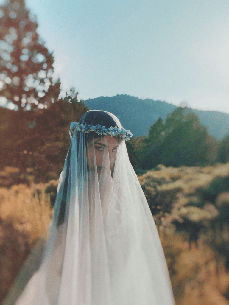 Wildbloom by Lauren Elaine Bridal blusher flower crown veil bridal fashion editorial.