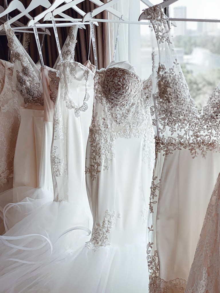 Lauren Elaine couture gowns on display at our Lauren Elaine Bridal trunk show in Houston Trunk Show
