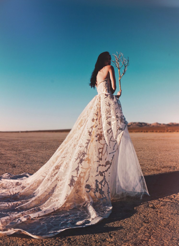 High low organza corset wedding gown by Lauren Elaine Bridal inspired by Sagittarius