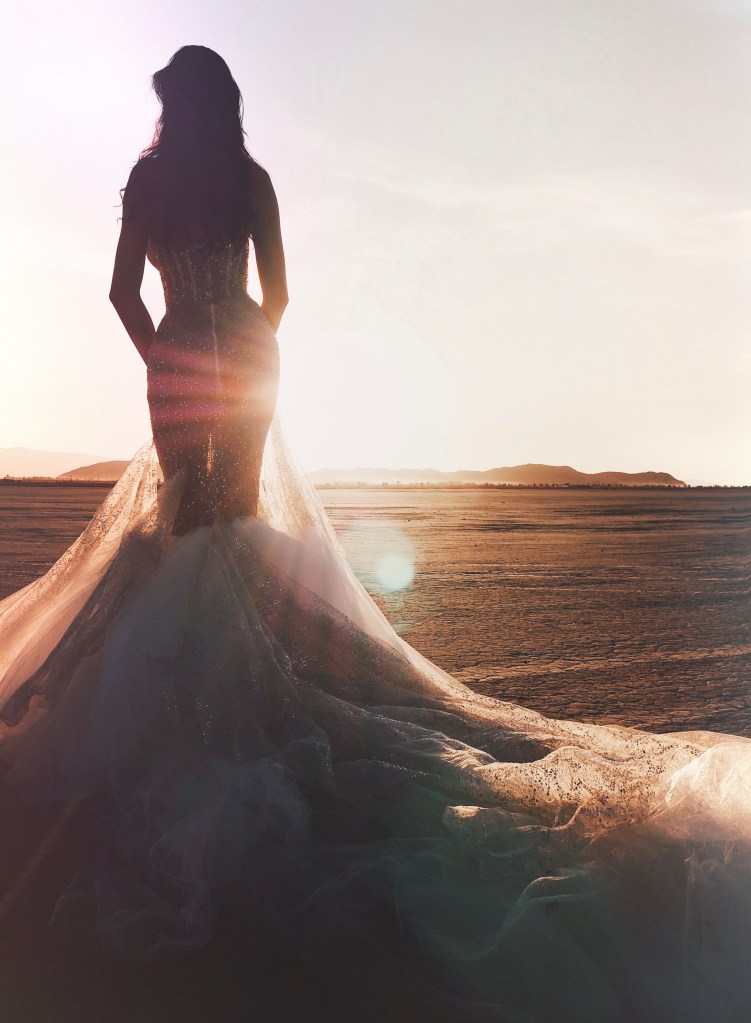 Lauren Elaine Mystere corset beaded mermaid wedding dress inspired by Scorpio