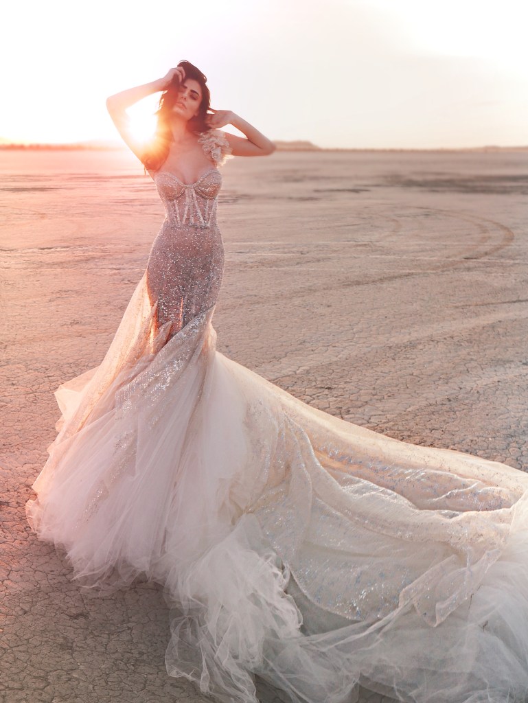 Lauren Elaine Mystere corset beaded mermaid wedding dress inspired by Scorpio.