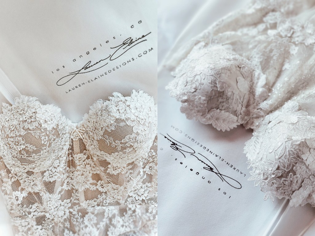 Lauren Elaine Bustier Corset Wedding Gowns being worked on in the studio.