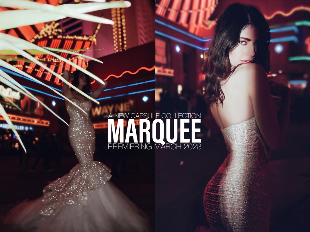 Glamorous mermaid wedding dresses from the Marquee by Lauren Elaine Bridal Collection
