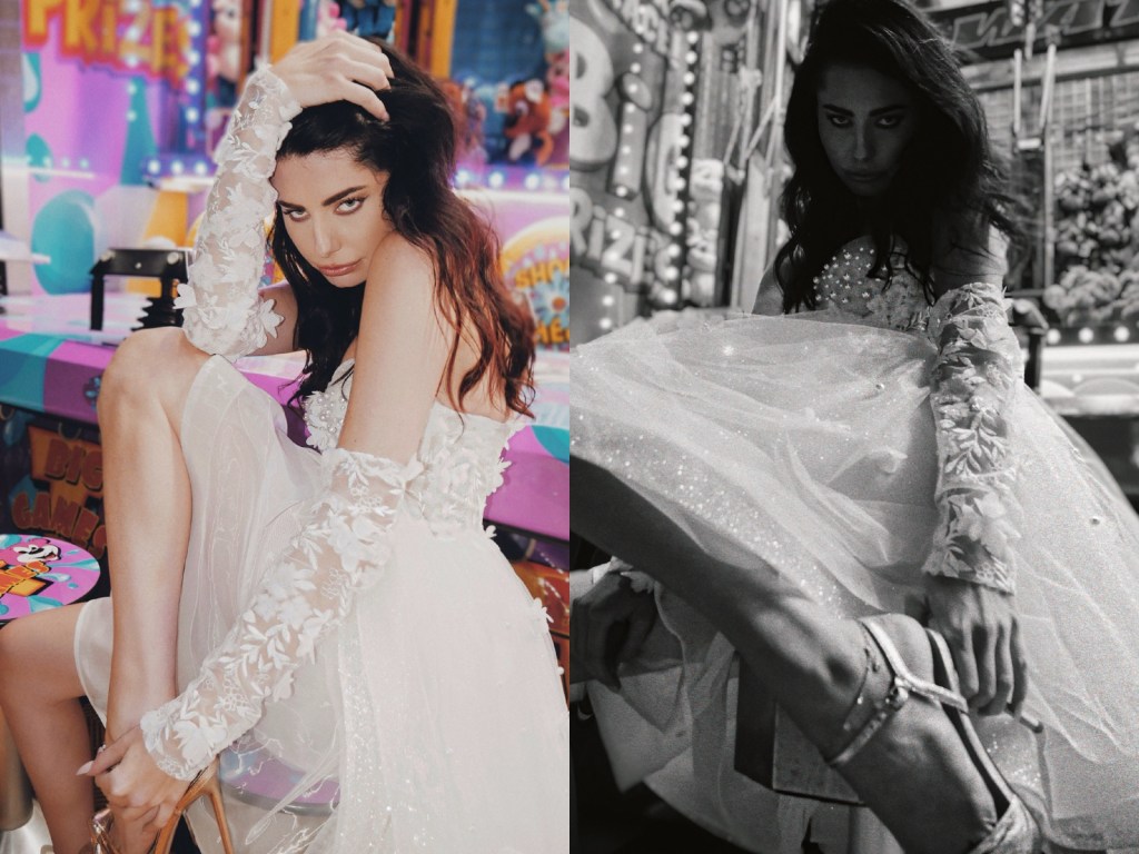 Mini wedding dresses with detachable sleeves by Lauren Elaine Bridal in Los Angeles