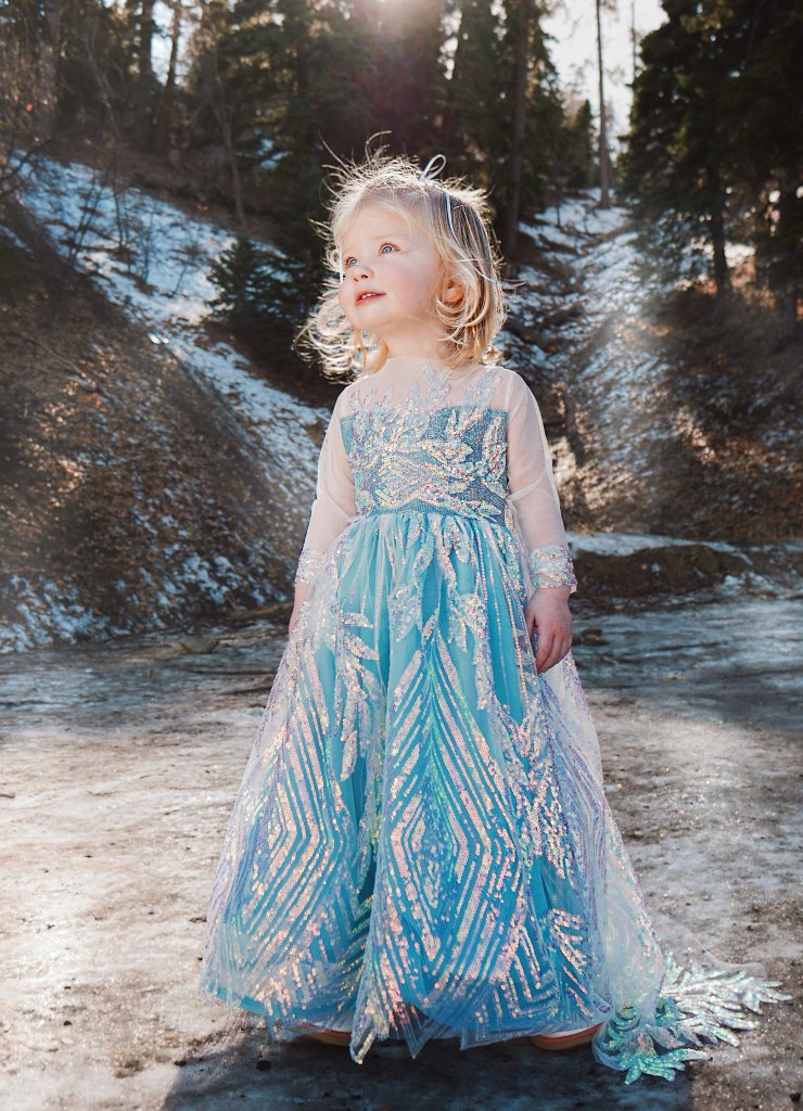 Girls' Couture Snow Queen Princess Dress with Train for Dress Up