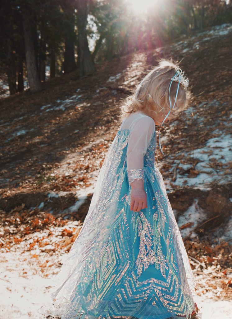 Faire Everlaine wears the Laure Elaine Snow Queen Princess Dress with Train